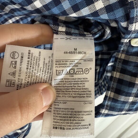 New Gap Button Up Shirt Men's Medium Blue White Plaid Standard Fit Stretch - Picture 8 of 11